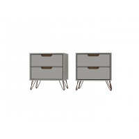 Manhattan Comfort 2-102GMC3 Rockefeller 2-Drawer Off White and Nature Nightstand (Set of 2)